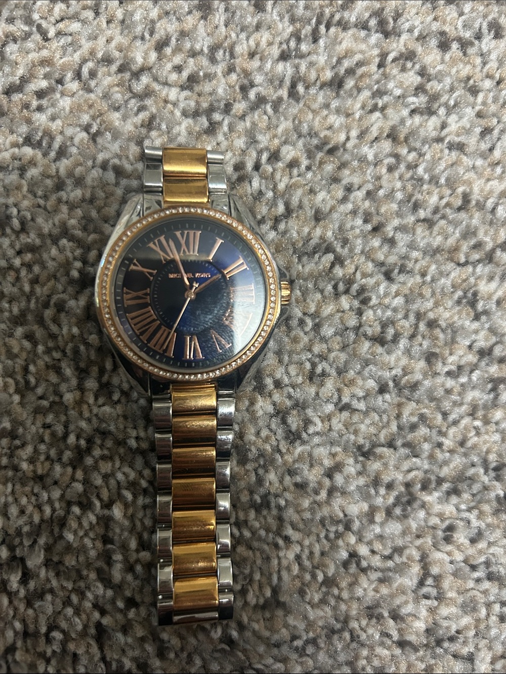 Michael Kors Two-Tone Gold and Silver Bracelet Watch with Navy Dial